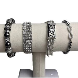 Costume Jewelry Bracelet Lot Silver Tone Rhinestones Stretchy Band Napier & More